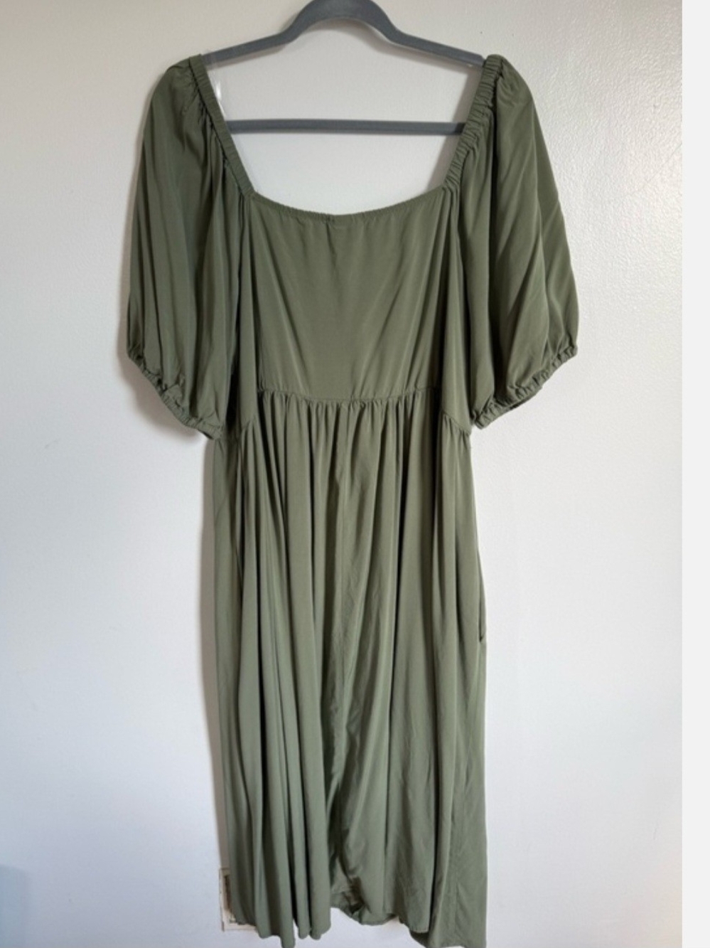 Ava & Viv Olive Green Puff-Sleeve Midi Dress
